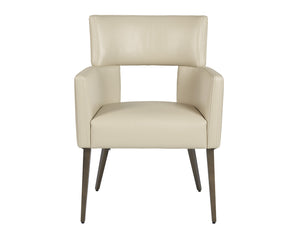 Sunpan Amerie Contemporary Dining Armchair with Unique Cutout Design and Antique Brass Legs for Modern Spaces Castillo Cream