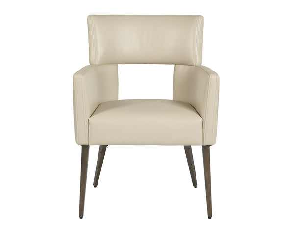 Sunpan Amerie Contemporary Dining Armchair with Unique Cutout Design and Antique Brass Legs for Modern Spaces Castillo Cream