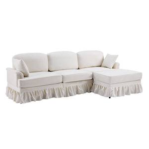 English Elm 103.15'' Chenille L-shaped Sectional Sofa with Detachable Pleated Skirt and Ottoman White W3612S00044