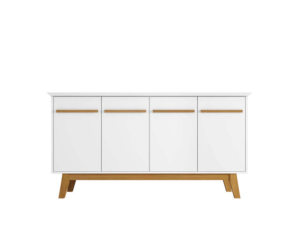 English Elm Yonkers 63" Sideboard White - Midcentury Modern TV Console, Soft-Close Doors, Solid Wood Legs, Durable Storage B365P398254