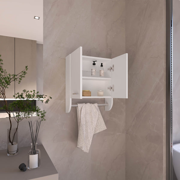 English Elm Optim Wall Mounted Bathroom Cabinet with Towel Bar and Two Adjustable Interior Shelves White B070P234352