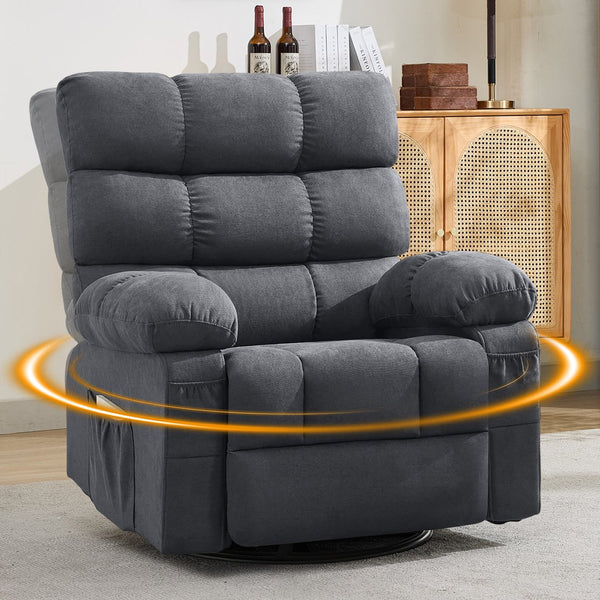 English Elm Swivel Rocker Recliner Ergonomic Glider Chair with Storage Pockets for Small Spaces W1521P479289
