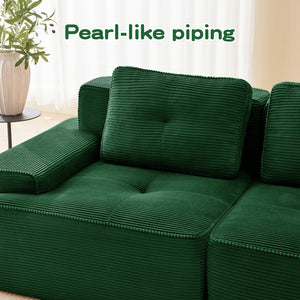 English Elm Modern Corduroy Sectional Sofa Deep Seat V Shape Tufted Couch with Movable Ottoman Green W714S01582