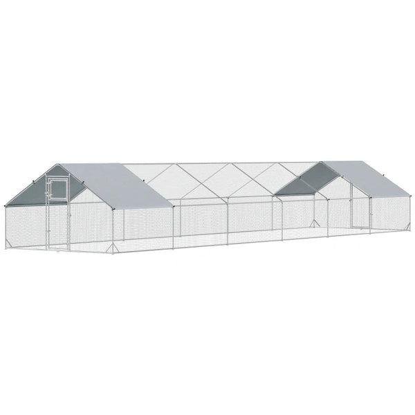 English Elm Large Galvanized Steel Walk-in Poultry Run with Oxford Canopy for Outdoor Flocks T3971S00112