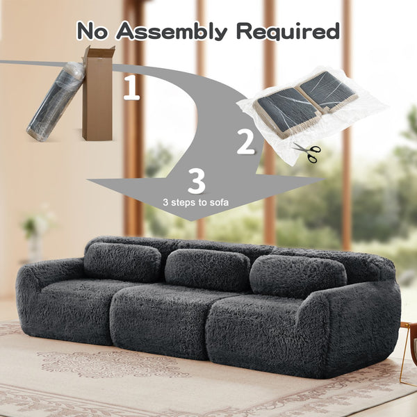 English Elm 114''soft Plush Modular Sectional Sofa with Cloud Cushions for Living Room Theater Dark Grey W714S01549
