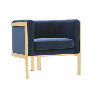 English Elm Paramount Velvet Lounge Chair with Polished Brass Stainless Steel Frame, Plush High-Density Comfort Dark Blue B365P397997