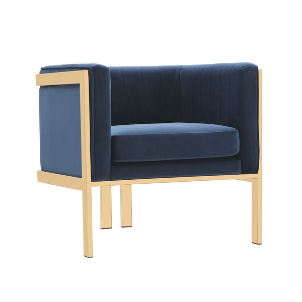 English Elm Paramount Velvet Lounge Chair with Polished Brass Stainless Steel Frame, Plush High-Density Comfort Dark Blue B365P397997