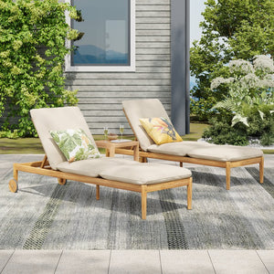 English Elm Christopher Knight Home® - Riviera Acacia Wood Chaise Lounges Set of 2 with Wheels – Beige Light Teak, Polished Edges, Stable Cylindrical Feet for Garden Comfort and Safety N775P287338T