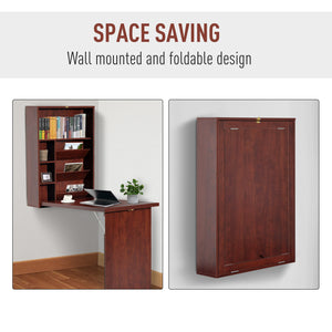English Elm Wall Mounted Fold Out Desk in Mahogany Finish with Shelving for Compact Home Offices T3971P408153