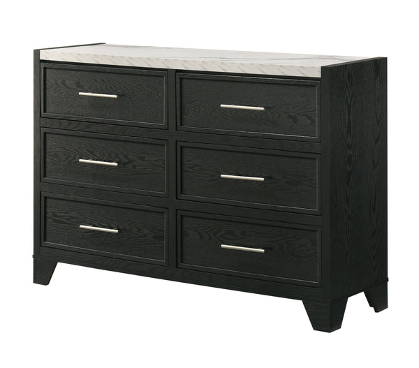 English Elm 1pc Contemporary Tall Chest with Faux Marble Top and Brushed Nickel Handles for Elegant Storage Black,White 18.74 L x 61.3 W x 38.4 H B2741P379712