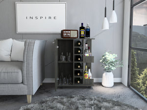 English Elm Tennessee Mobile Bar Cart with Cabinet, Six Bottle Cubbies, Top Rail Prep Area & Locking Wheels Ebony,Light Brown 34 L x 19 W x 6 H B128P176145