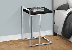 English Elm Accent Table, C-Shaped Modern Design With Black Laminate Top And Chrome Base For Compact Spaces B2710P219379