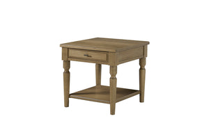 English Elm End Table Hickory Veneer Turned Legs Open Shelf Drawer Traditional Living Room Accent Almond B2699P443217