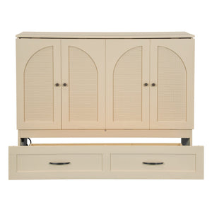 English Elm Full Size Murphy Bed Rattan Cabinet with Storage Drawers and Gold Hardware Gold N708S00009G