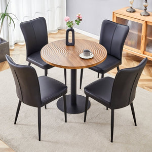 English Elm Table 5-Piece Dining Set: 31.5-Inch Dark Wood Grain Round Table & 4 Ergonomic Black Pu Chairs W1151S02486-GIGA