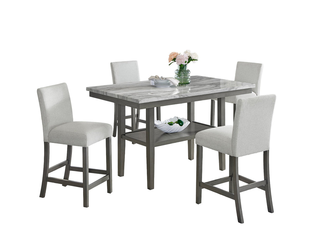 English Elm Luna Faux Marble Counter Height Dining Set Seats Six with Upholstered Chairs B2749S00324