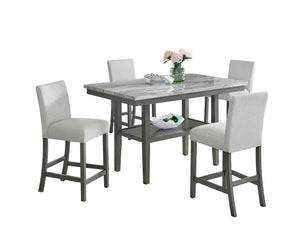 English Elm Luna Faux Marble Counter Height Dining Set Seats Six with Upholstered Chairs B2749S00324