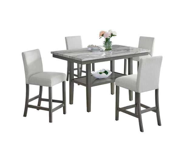 English Elm Luna Faux Marble Counter Height Dining Set Seats Six with Upholstered Chairs B2749S00324