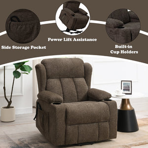 English Elm Lusio Power Lift Recliner with Linen Upholstery Pocket Coil Seat and Cup Holders B2726P469549
