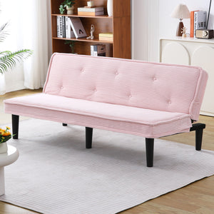 English Elm This 66-inch corduroy sofa bed with button-back design, sturdy wood frame, comfy sponge cushions, 500lb capacity Pink W3371P311451