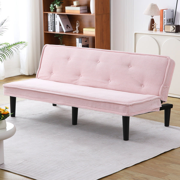 English Elm This 66-inch corduroy sofa bed with button-back design, sturdy wood frame, comfy sponge cushions, 500lb capacity Pink W3371P311451