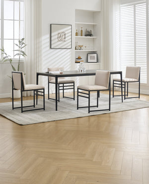 English Elm Modern Upholstered Dining Chairs Set of 2 with Linen-Like Fabric, High-Resilience Foam and Metal Frame Elegant Comfort Ivory W1249P257008