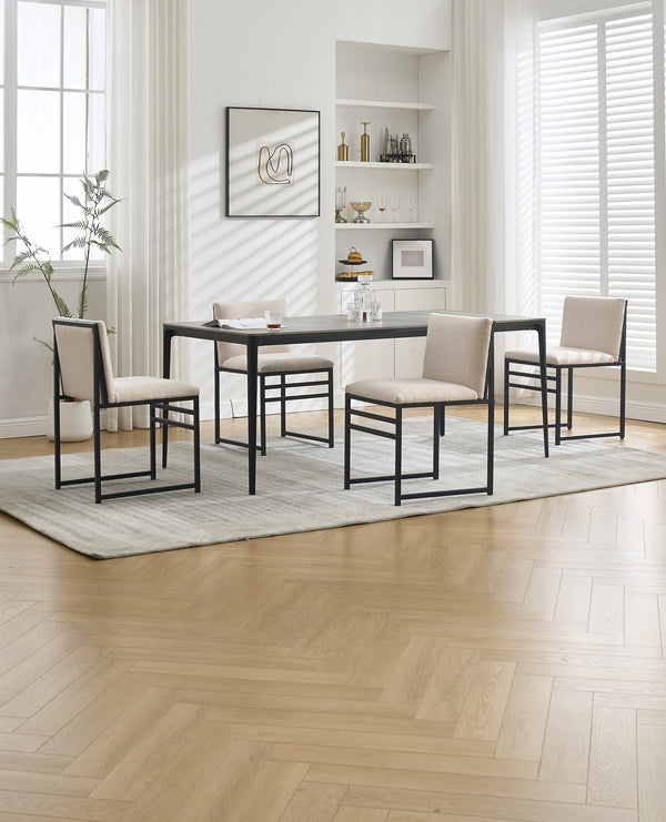 English Elm Modern Upholstered Dining Chairs Set of 2 with Linen-Like Fabric, High-Resilience Foam and Metal Frame Elegant Comfort Ivory W1249P257008