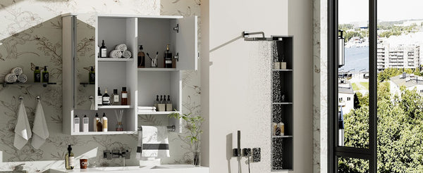 English Elm 29'' Modern Wall Mounted Medicine Cabinet with Mirror, Spacious Adjustable Shelves, Towel Bar and Durable MDF Finish White N710P209440K