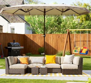 English Elm Spacious 15 Foot Rectangular Outdoor Umbrella with Fringe and Uv Resistant Canopy T3971P427123
