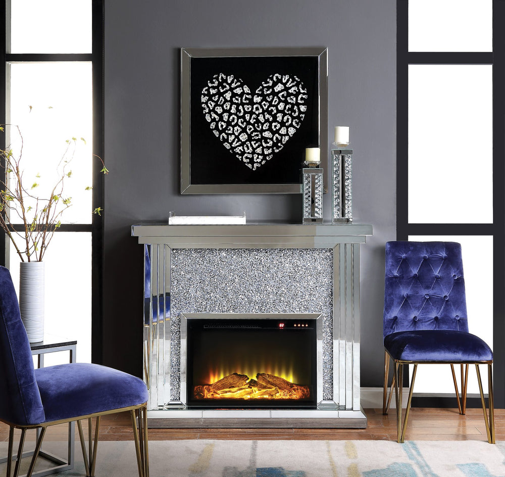 English Elm Noralie Glam Electric Fireplace with Mirrored Frame and Faux Diamond Accent Inlay B2726P445771