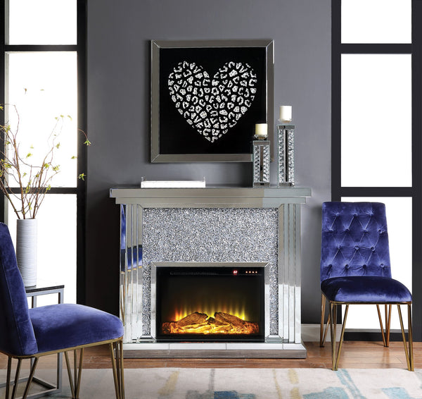 English Elm Noralie Glam Electric Fireplace with Mirrored Frame and Faux Diamond Accent Inlay B2726P445771