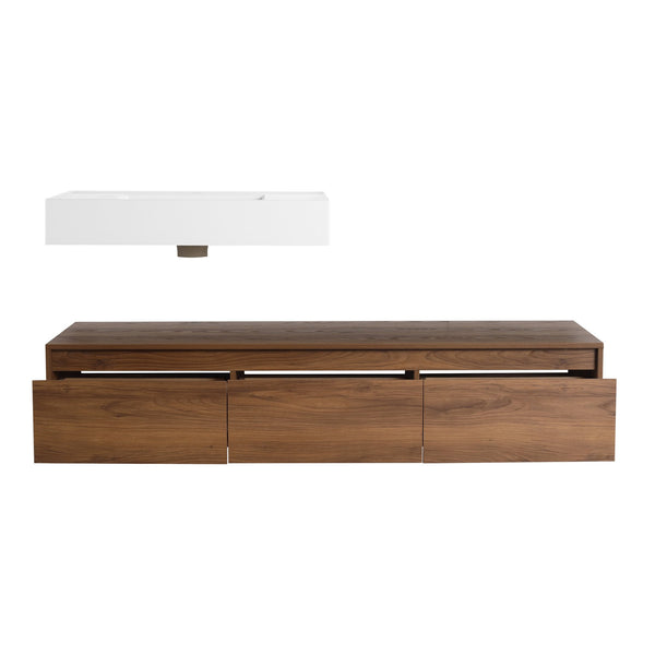 English Elm 60 Inch Wall-Mounted Bathroom Vanity With Resin Sink, Soft-Close Drawers & Floating Design Charm W999S00258
