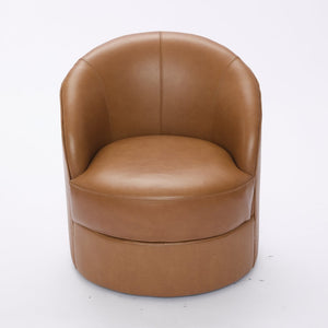 English Elm Light Brown Top-Grain Leather Swivel Accent Chair with 360° Smooth Spin, Rivet Detail, Sturdy 150kg Base W570P386949