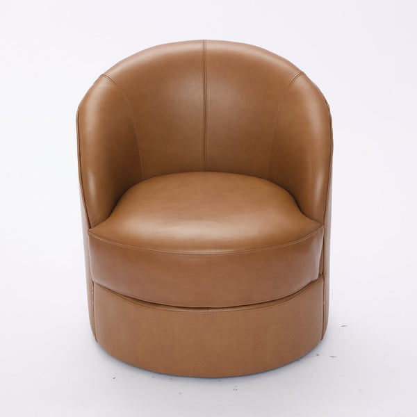 English Elm Light Brown Top-Grain Leather Swivel Accent Chair with 360° Smooth Spin, Rivet Detail, Sturdy 150kg Base W570P386949