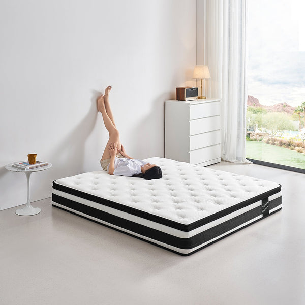 English Elm 12 Inch Full Hybrid Mattress Euro Top Pocketed Coil Memory Foam Medium Firm Support W3017P301128