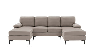 English Elm Polyester Blend U-shape Sectional with Double Chaise and Black Metal Legs B2748S00039