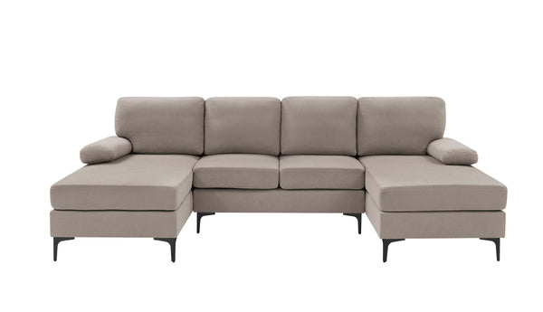 English Elm Polyester Blend U-shape Sectional with Double Chaise and Black Metal Legs B2748S00039