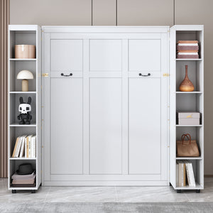 English Elm Queen Murphy Wall Bed with Hydraulic Lift and Push Pull Cabinet Storage Unit White LP000381AAK