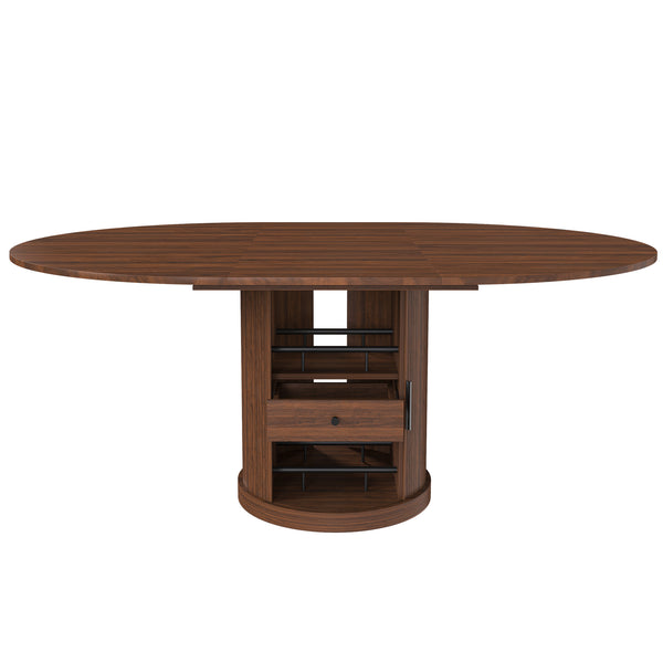 English Elm 47 Inch Extendable Round Dining Table Walnut Finish Seats 8 with Wire Grid Shelf W2700P385519