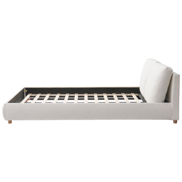 English Elm Queen Boucle Upholstered Platform Bed Low Profile Frame with Pillow Headboard N757P331587W