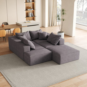 English Elm Modern Upholstered Modular Sectional Sofa Set 132" L-Shaped No-Assembly Chenille Comfort Hub with 6 Pillows Grey W834S00499
