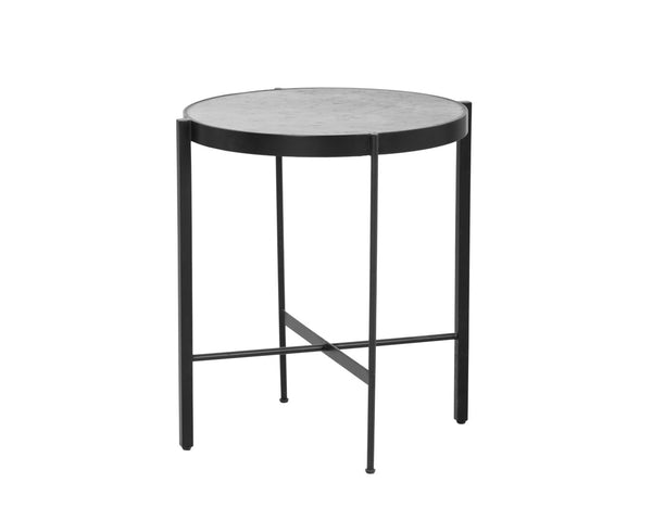 Sunpan WILLEM End Table - Stylish White Carrara Marble Top with Sleek Black Metal Frame for Modern Living 104133