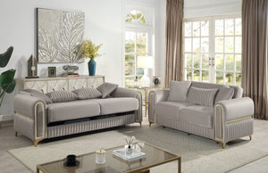 English Elm Ruby Channel Stitch Sofa and Loveseat Set with Birch Frame Gold Steel Legs B009S02251