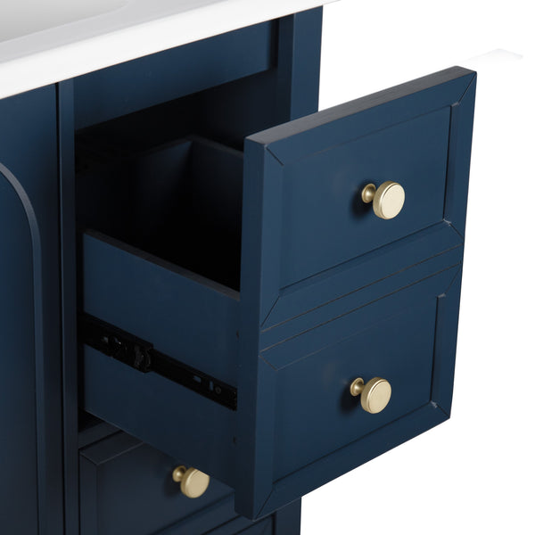 English Elm 35.6" Freestanding Bathroom Vanity with Roman Column Base and Ceramic Integrated Sink Blue W1801S00002