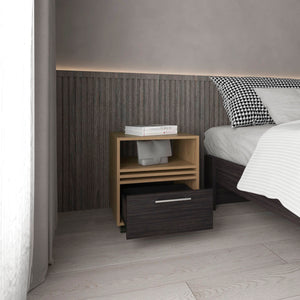 English Elm Nightstand, Mobile 1-Drawer with Shelf in Natural Oak & Black — Sustainable Engineered Wood, Compact Design B097P262382