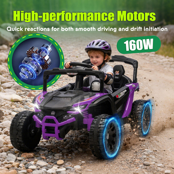 English Elm 24v Kids Utv Ride on with Dual 80w Motors Remote Control and Four Wheel Suspension Purple+Black W1578P343323