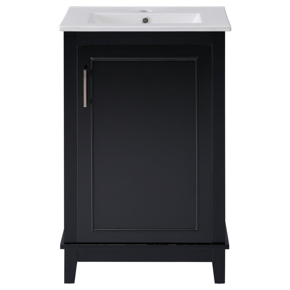 English Elm 20 Inch Modern Small Bathroom Vanity Cabinet With Ceramic Basin, Space-Saving Storage & Soft-Close Door Black N729P170386B
