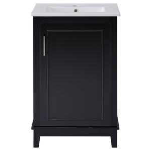 English Elm 20 Inch Modern Small Bathroom Vanity Cabinet With Ceramic Basin, Space-Saving Storage & Soft-Close Door Black N729P170386B