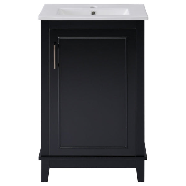 English Elm 20 Inch Modern Small Bathroom Vanity Cabinet With Ceramic Basin, Space-Saving Storage & Soft-Close Door Black N729P170386B