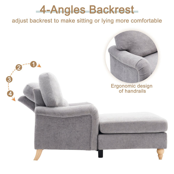 English Elm Modern Mid-Century Oversized Chaise Lounger Sofa Bed with Solid Wood Legs, Deep Seat Comfort Sleeper Grey W2363S00070